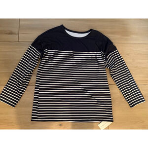 NEW 3/4 Length Sleeve Cotton Top Striped Crew Neck Shirt S